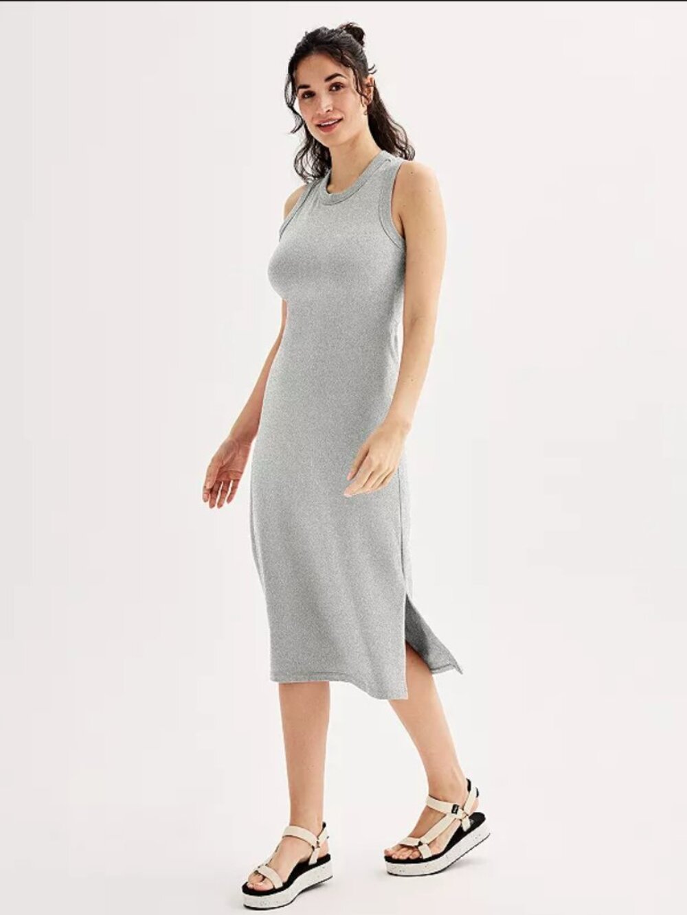 Tek Gear Midi Tank Dress Womens Small Gray Athletic Sleeveless Racerback Stretch